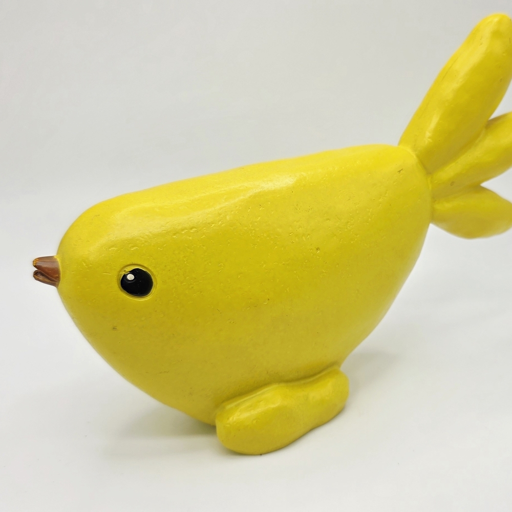 Yellow Bird Figurines with Pink Flower Accent Whimsical Spring Home Decor